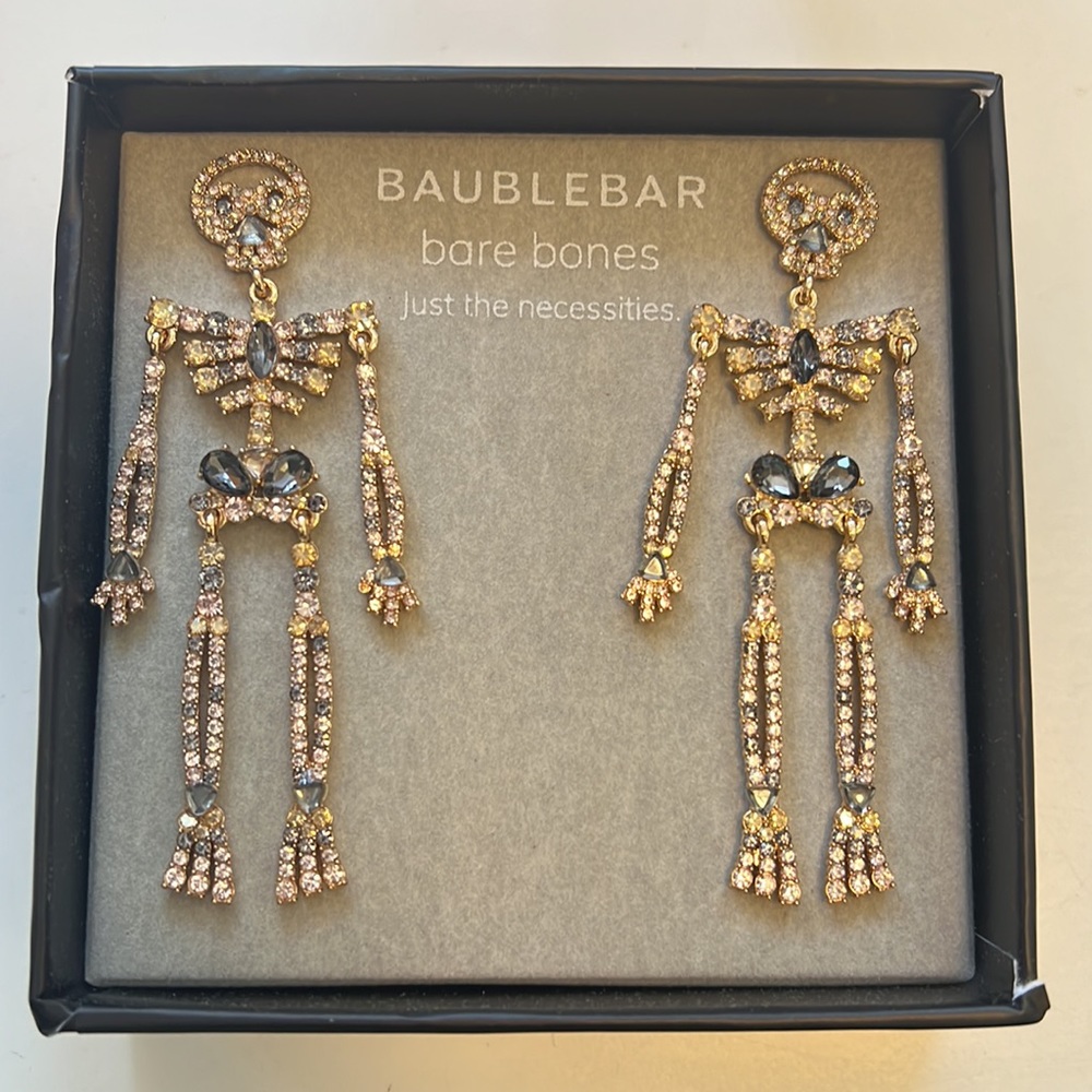 NIB BaubleBar bare bones just the necessities skeleton earrings